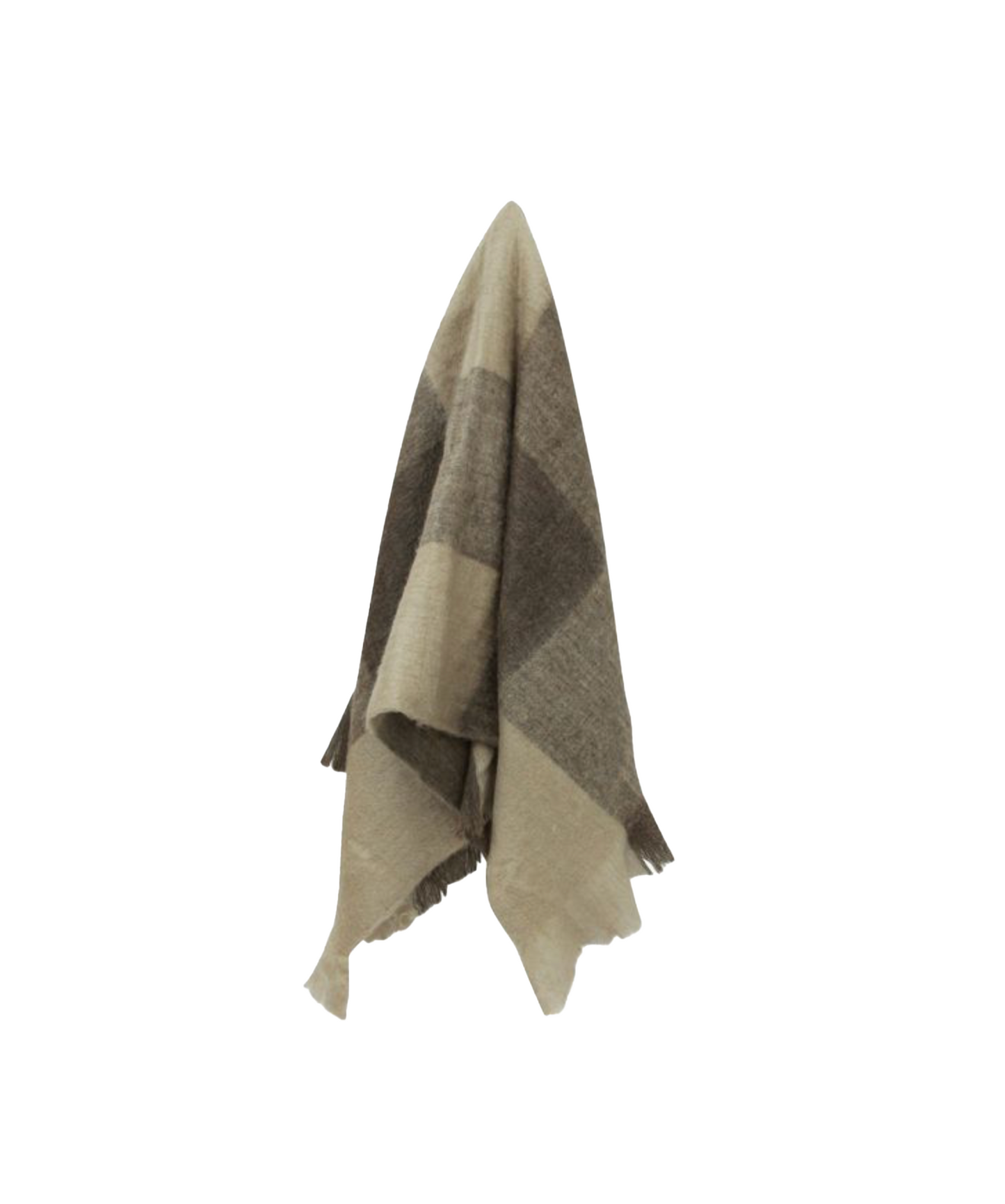 BEIGE BROWN PLAID FRINGE THROW