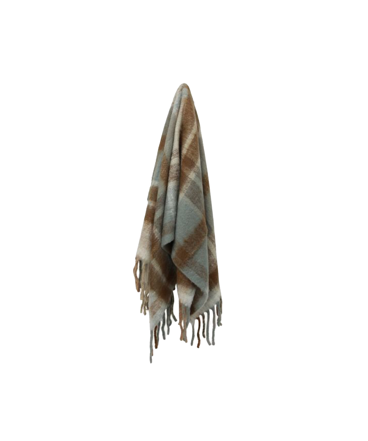BLUE BROWN PLAID TASSEL THROW