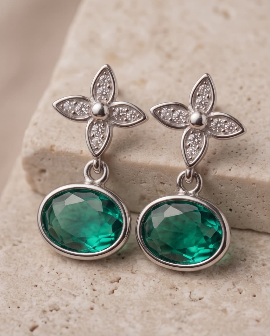 FIORE STUD EARRINGS - AQUAMARINE / SILVER