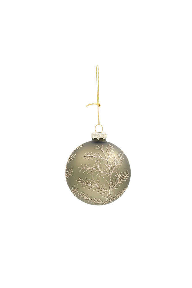 PRE ORDER: GILDED SPRIG GLASS BAUBLE - SAGE & CHAMPAGNE