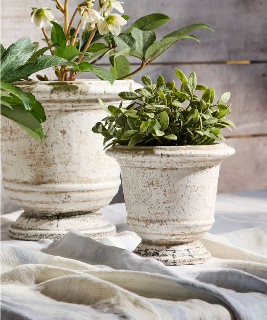 RUSTIC WHITE URN PLANTER - SMALL