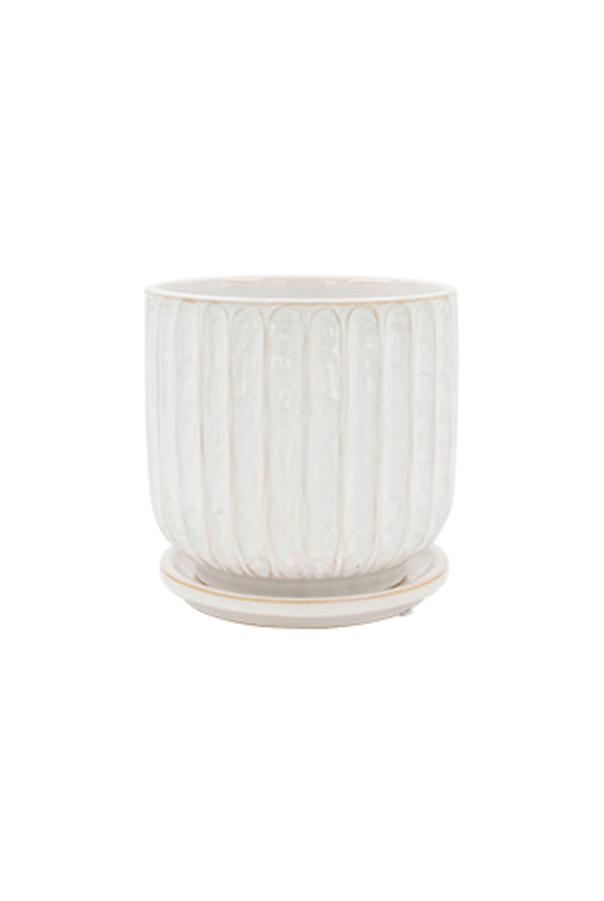 LEONIE WHITE GLAZE PLANTER W/ SAUCER - LARGE