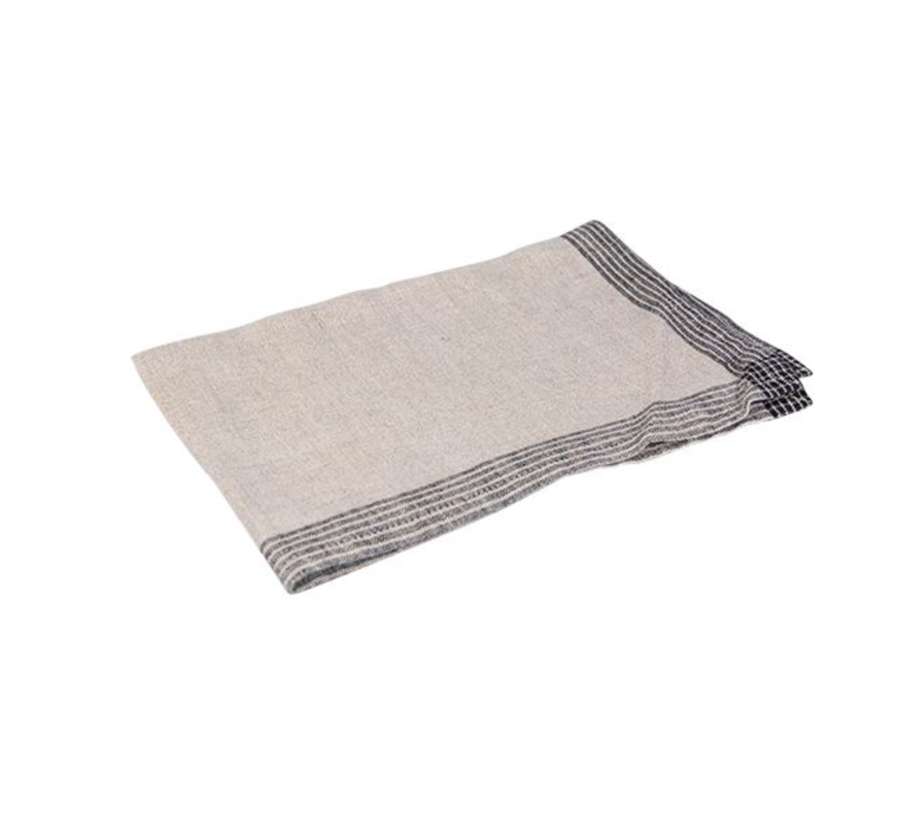 WOVEN LINEN BORDER TEA TOWEL - NATURAL & BLACK