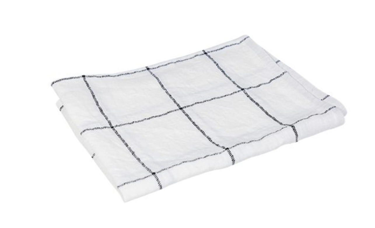 WOVEN LINEN CHECK TEA TOWEL - OFF WHITE & BLACK