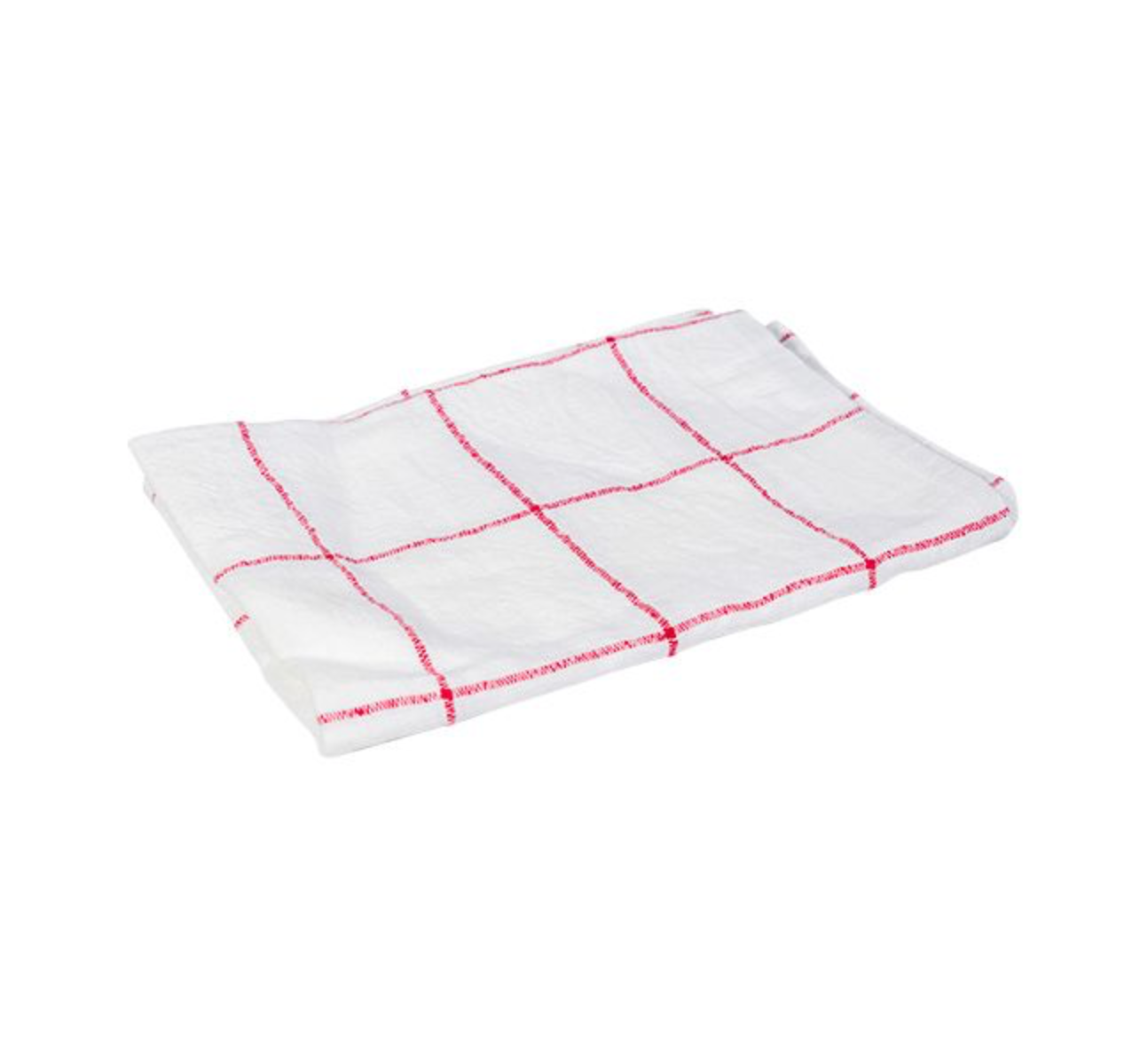 WOVEN LINEN CHECK TEA TOWEL - OFF WHITE & RED