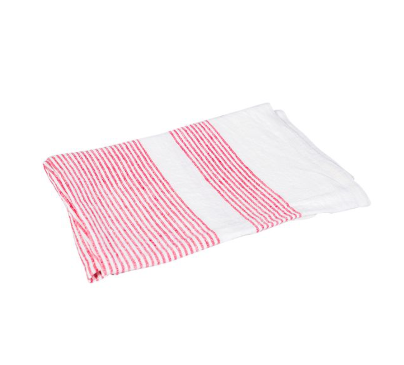 WOVEN LINEN MULTI STRIPE TEA TOWEL - RED & OFF WHITE