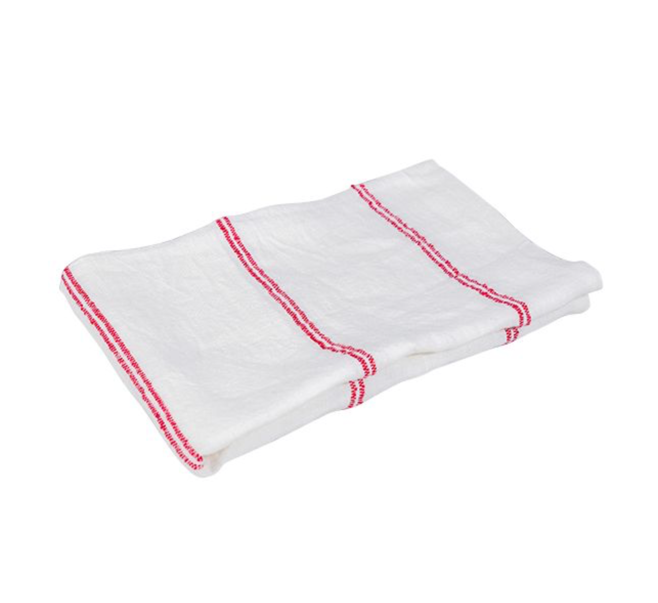 WOVEN LINEN STRIPE TEA TOWEL - OFF WHITE & RED