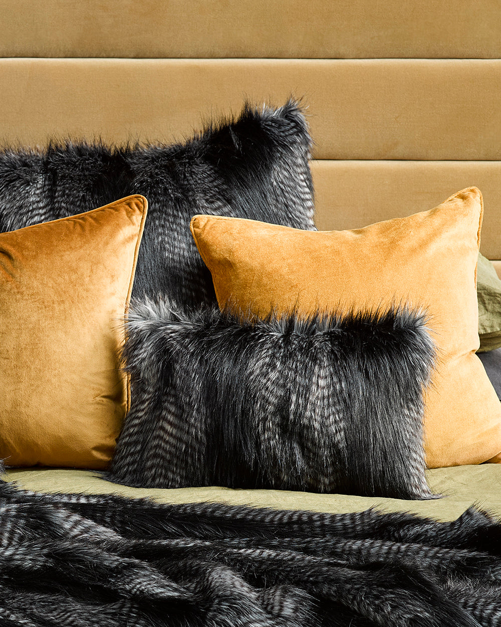 BLACK COYOTE FAUX FUR CUSHIONS