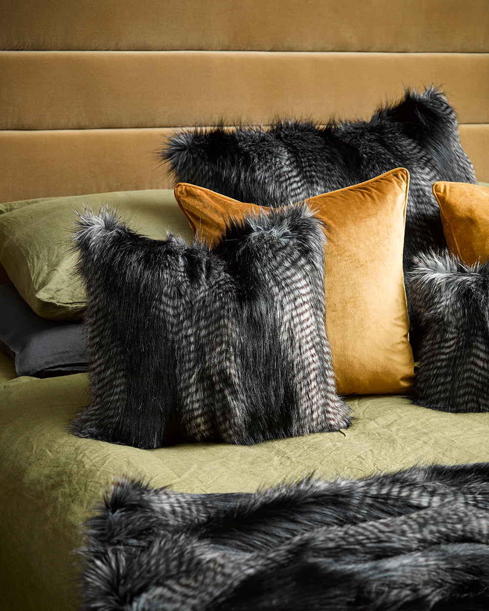 BLACK COYOTE FAUX FUR CUSHIONS