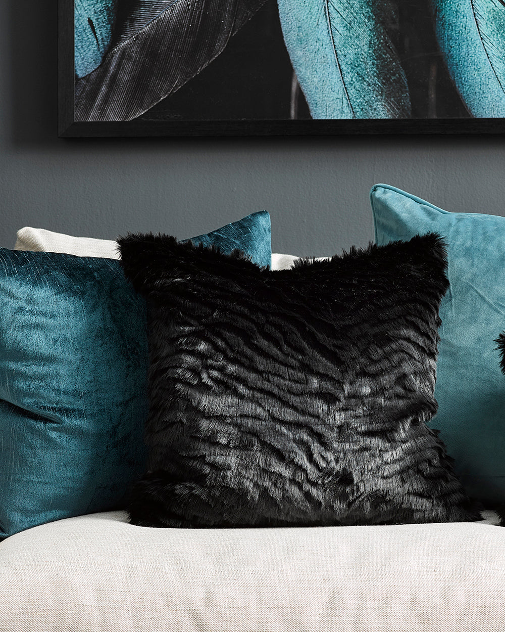 BLACK TIGER FAUX FUR CUSHIONS