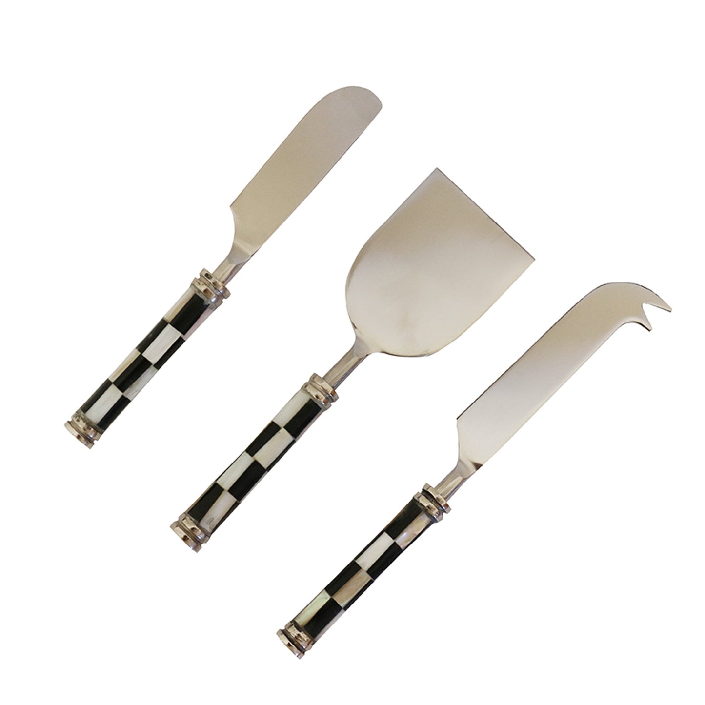 CHECKER BLACK & WHITE STAINLESS STEEL AND BONE CHEESE SERVER SET