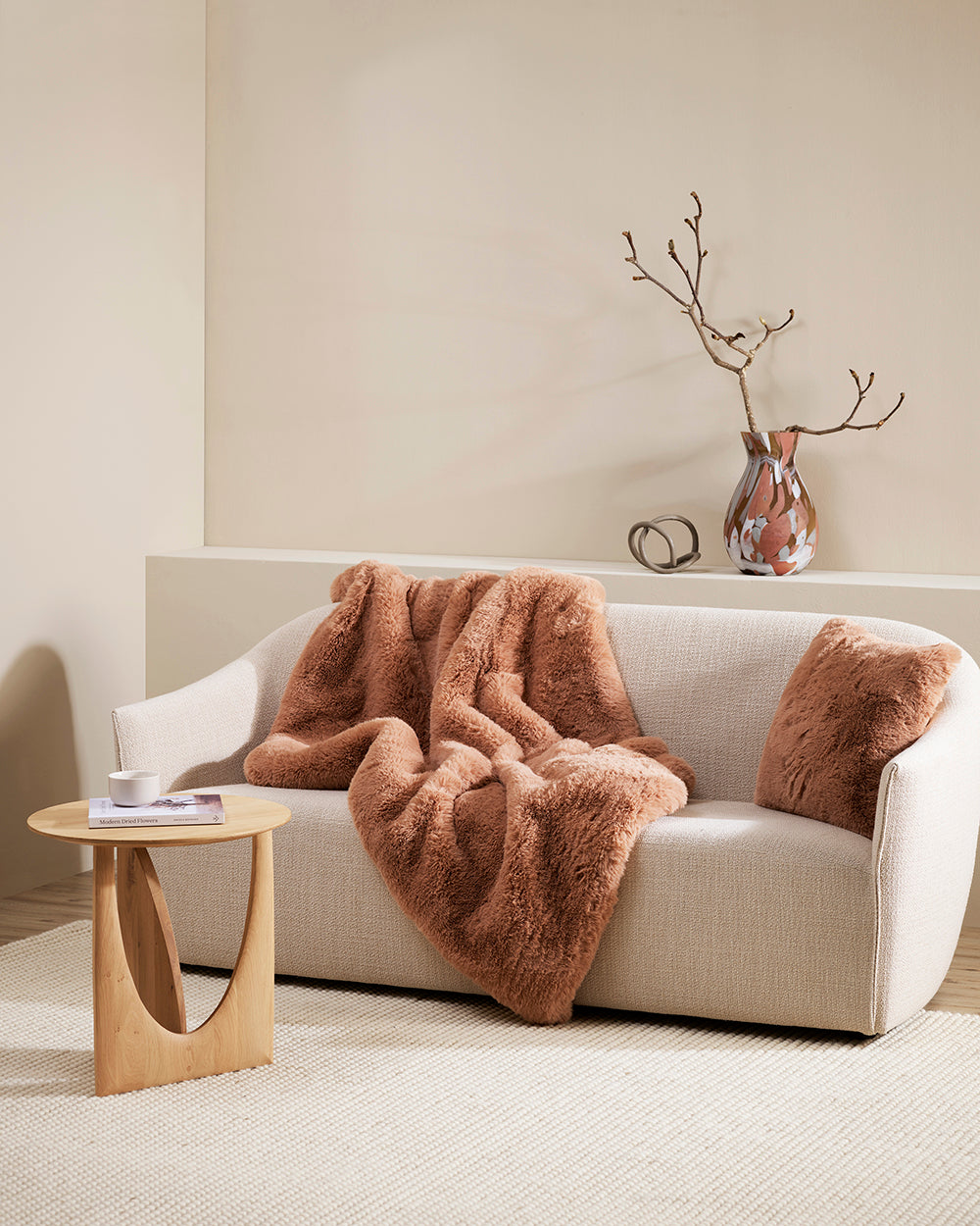 PELE TOASTED COCONUT FAUX FUR THROW