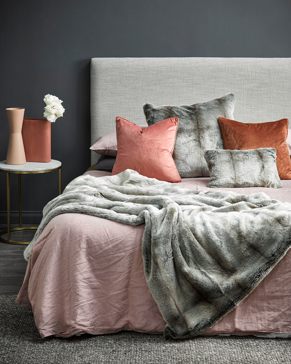 SILVER MARTEN FAUX FUR THROW