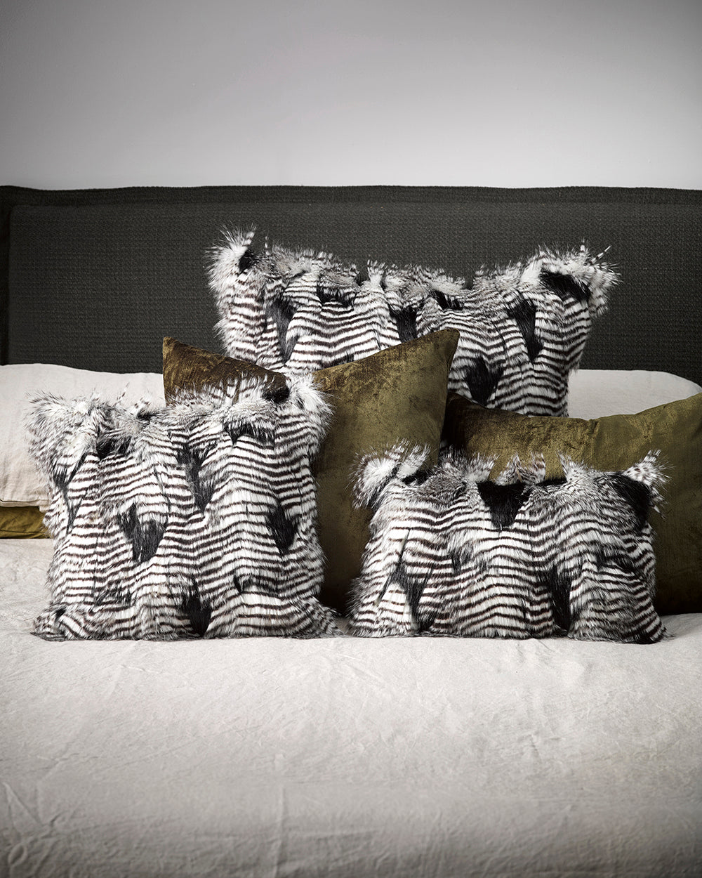 SILVER PHEASANT FAUX FUR CUSHIONS