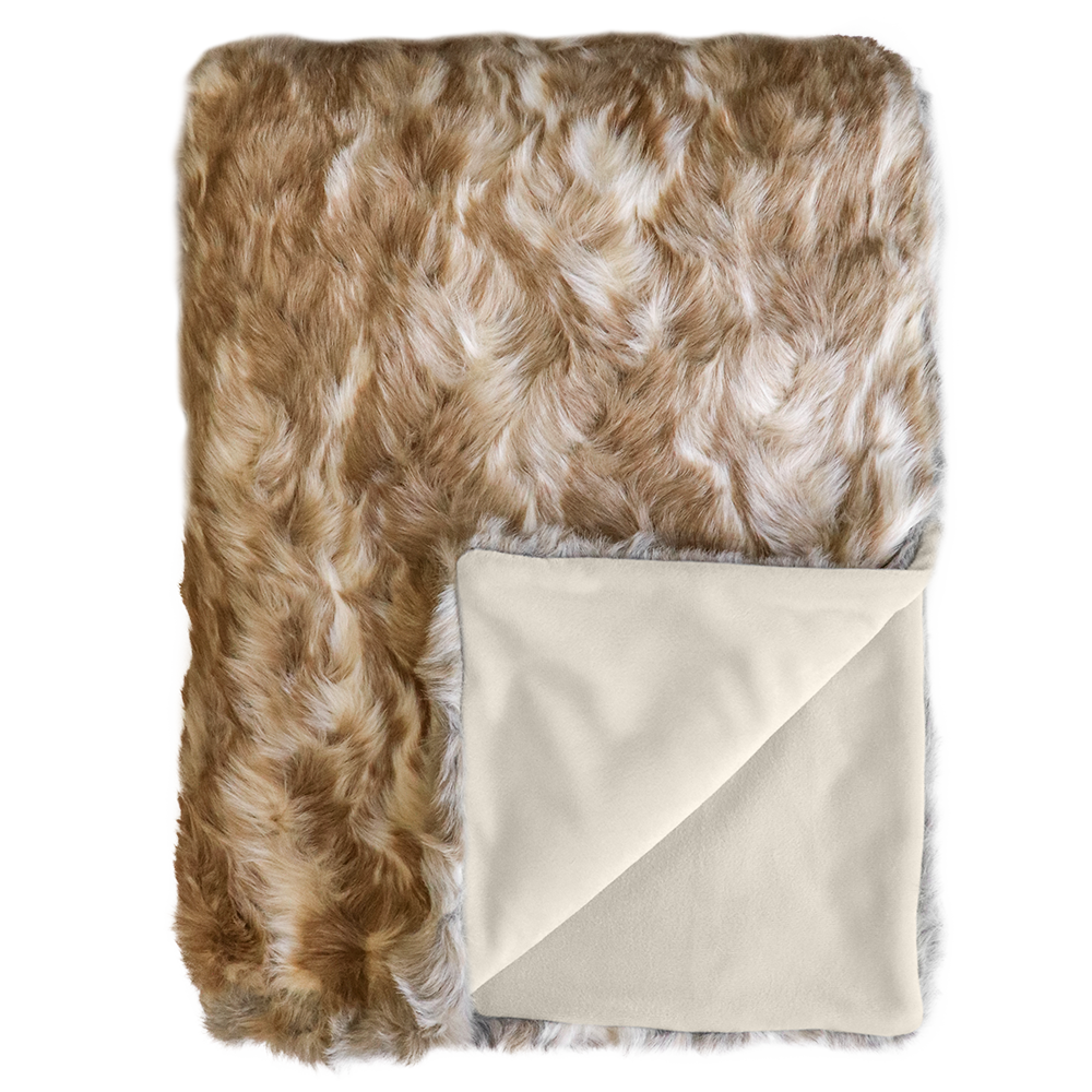 VINTAGE SQUIRREL FAWN FAUX FUR THROW