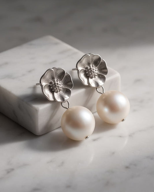 ANEMONE & PEARL STUD EARRINGS