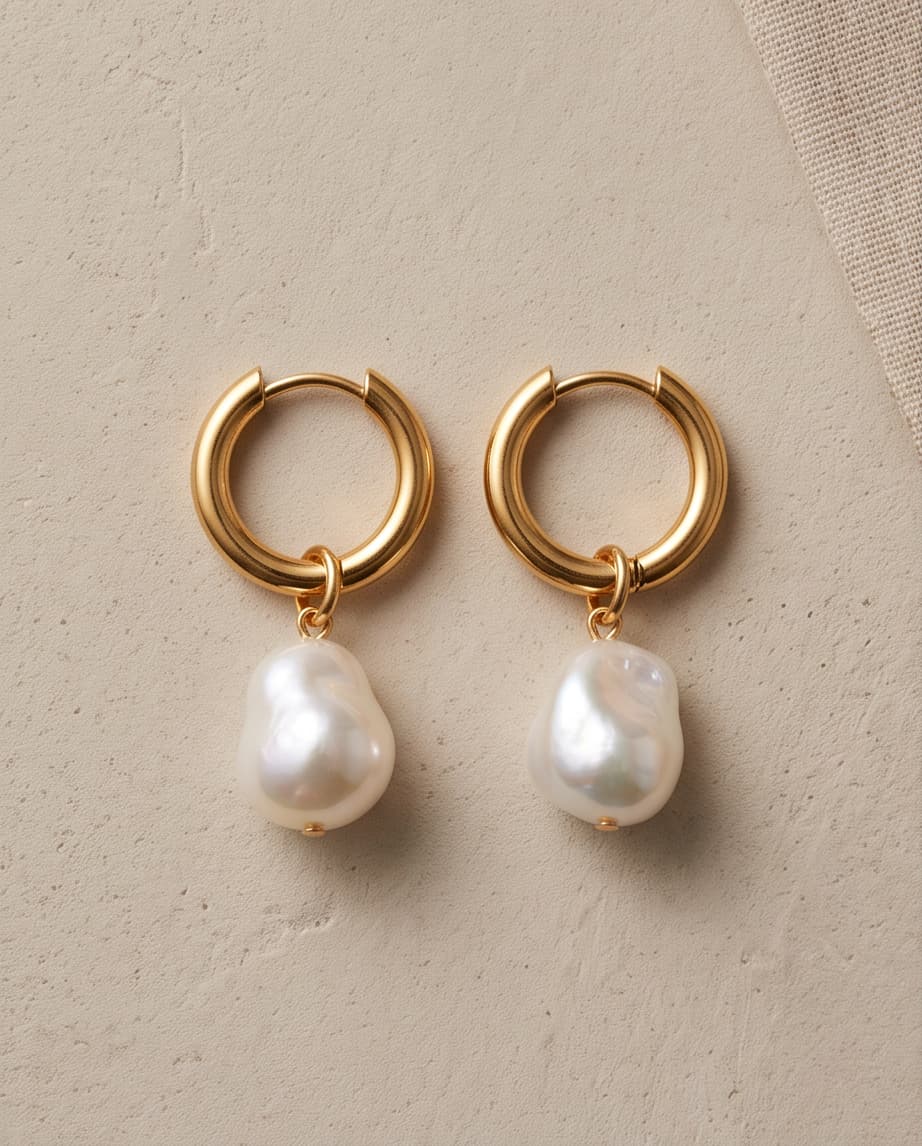 BAROQUE PEARL HOOPS - GOLD