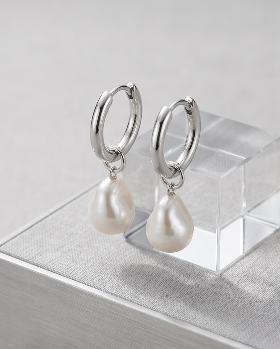 BAROQUE PEARL HOOPS - SILVER