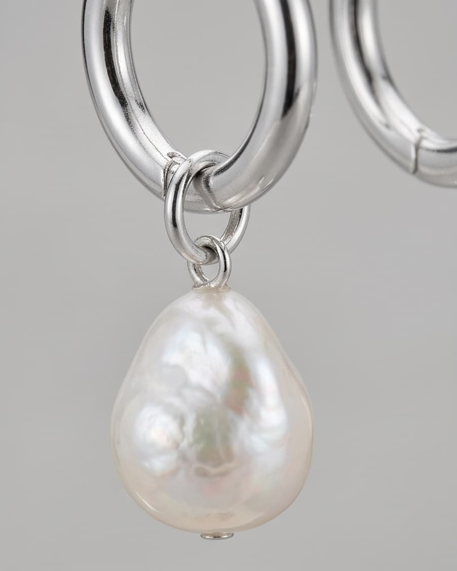 BAROQUE PEARL HOOPS - SILVER