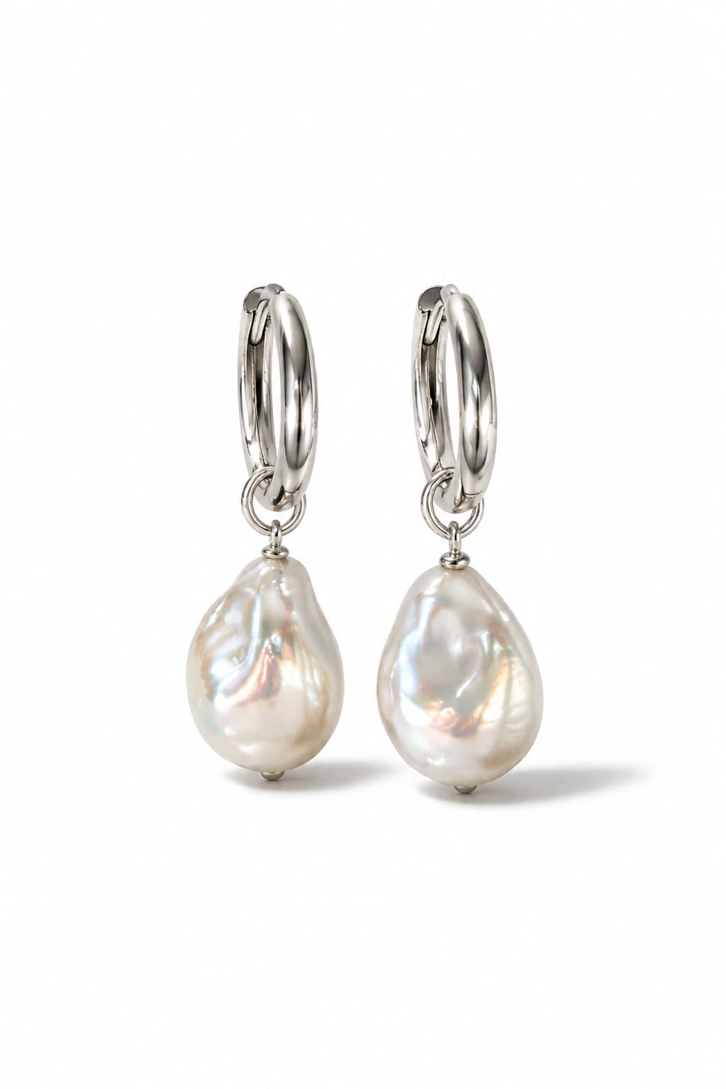 BAROQUE PEARL HOOPS - SILVER
