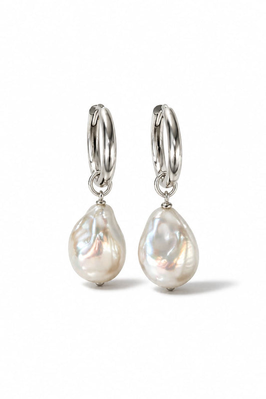 BAROQUE PEARL HOOPS - SILVER