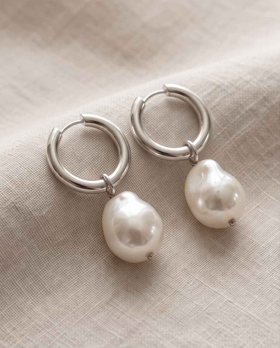 BAROQUE PEARL HOOPS - SILVER