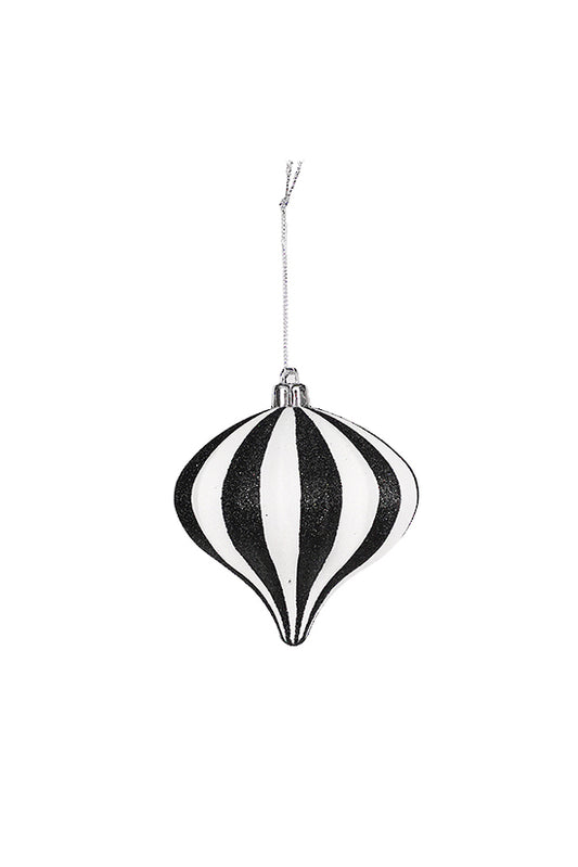 BLACK & WHITE STRIPE TEARDROP BAUBLE
