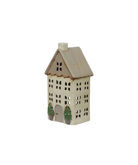 PRE ORDER: CHRISTMAS TEALIGHT HOUSE STONE WITH POTS - MEDIUM