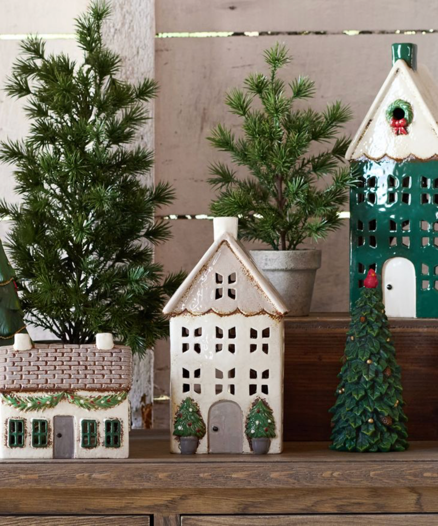 PRE ORDER: CHRISTMAS TEALIGHT HOUSE STONE WITH POTS - MEDIUM