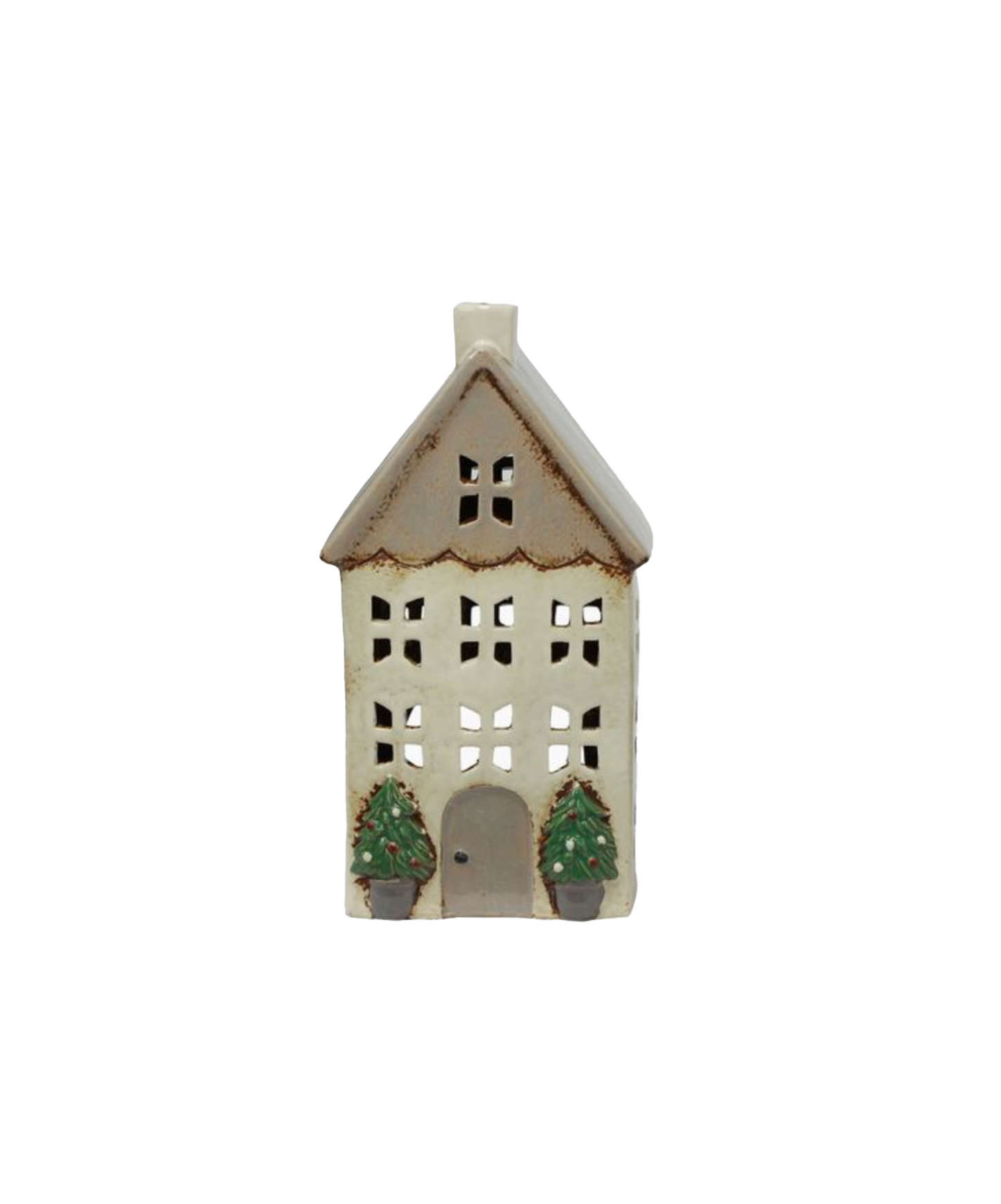 PRE ORDER: CHRISTMAS TEALIGHT HOUSE STONE WITH POTS - MEDIUM