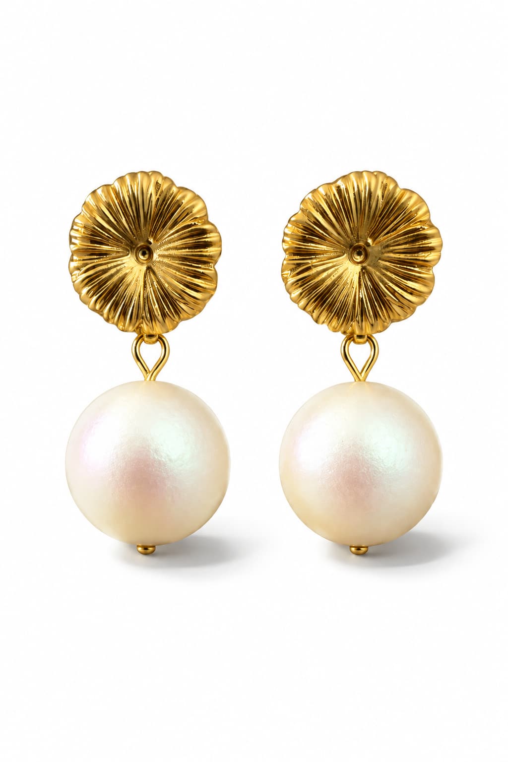 CHRYSANTHEMUM & PEARL STUD EARRINGS