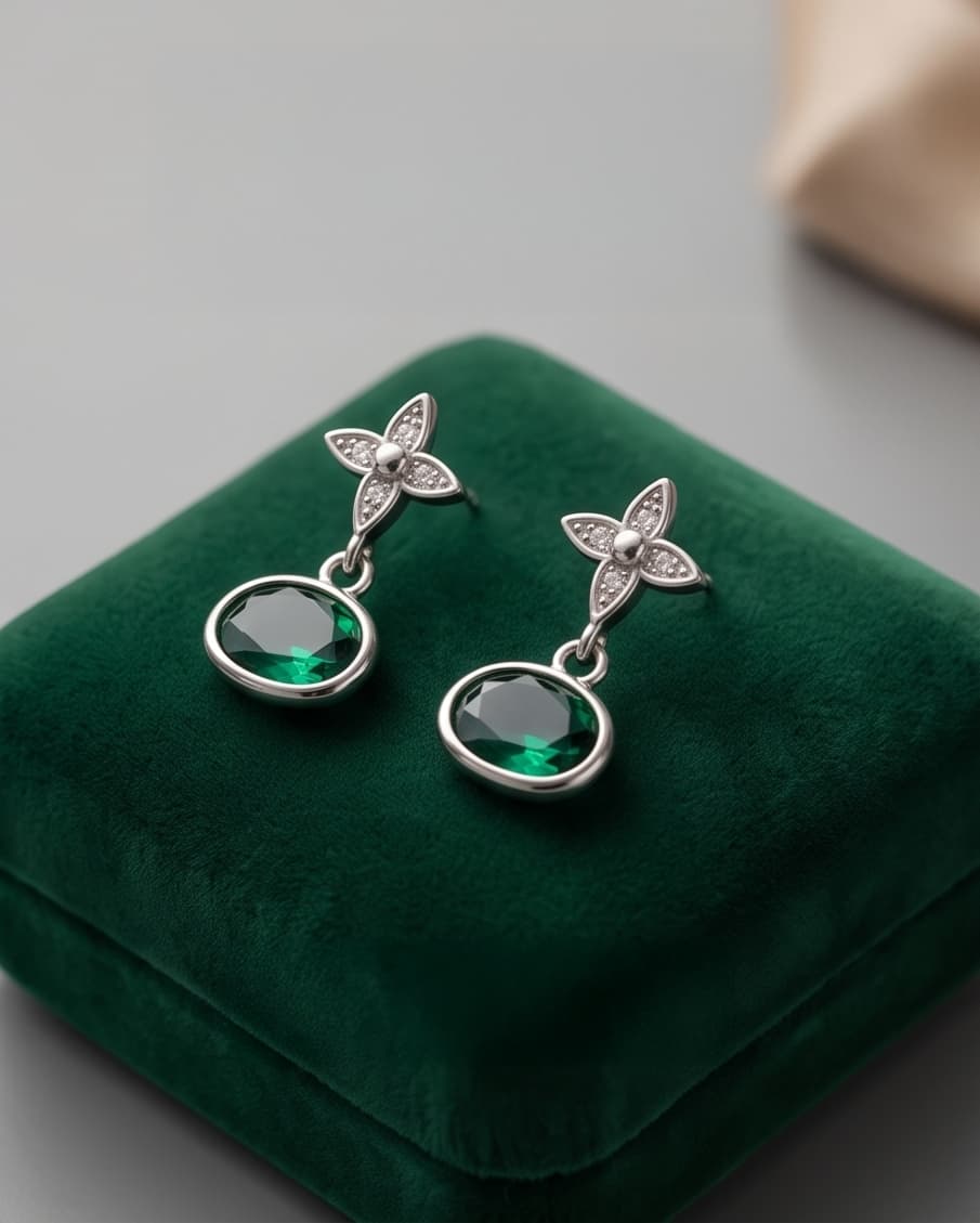FIORE STUD EARRINGS - EMERALD / SILVER