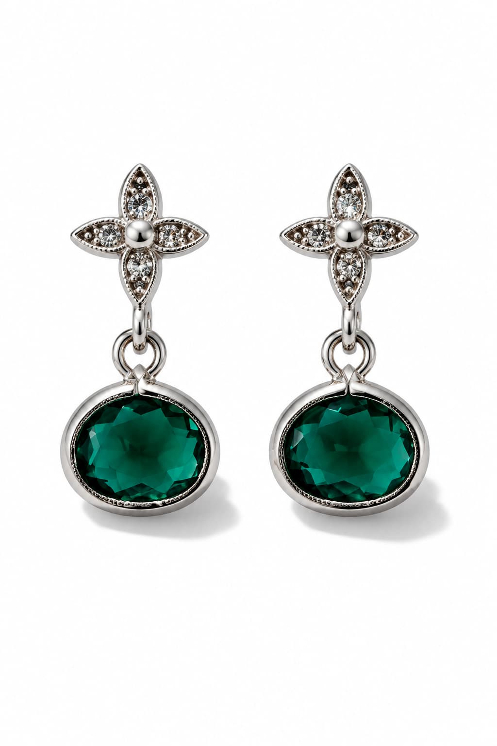 FIORE STUD EARRINGS - EMERALD / SILVER