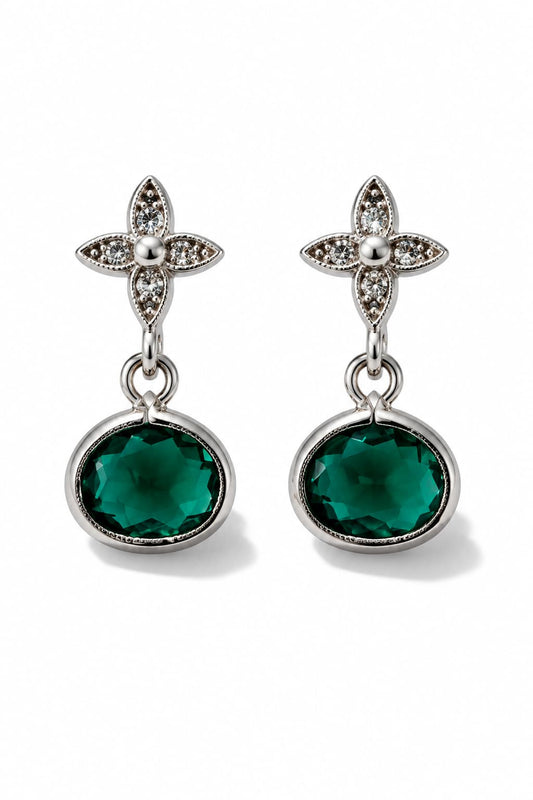 FIORE STUD EARRINGS - EMERALD / SILVER