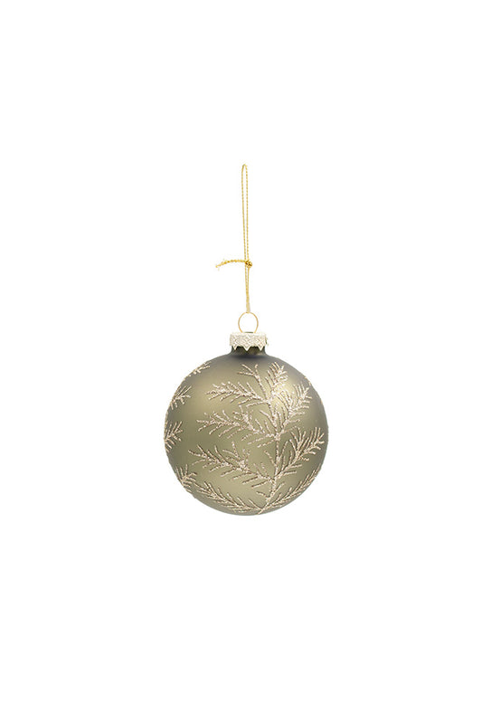 PRE ORDER: GILDED SPRIG GLASS BAUBLE - SAGE & CHAMPAGNE