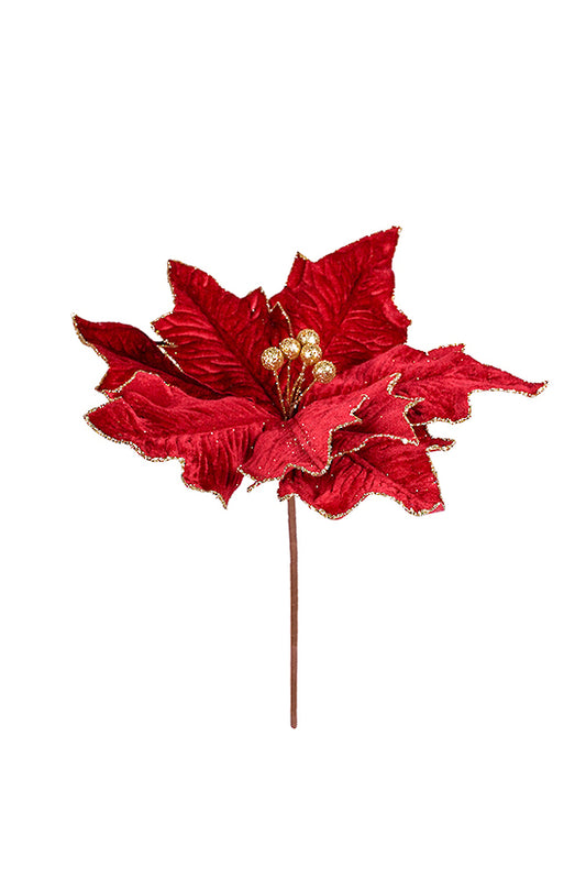 GLITTERED VELVET POINSETTIA PICK