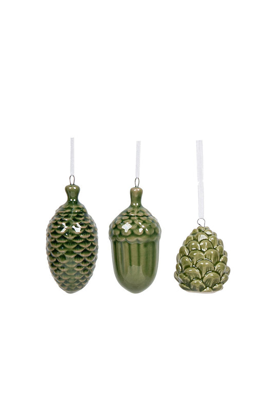 PRE ORDER: PIN ACORN HANGING SET OF THREE - MOSS GREEN