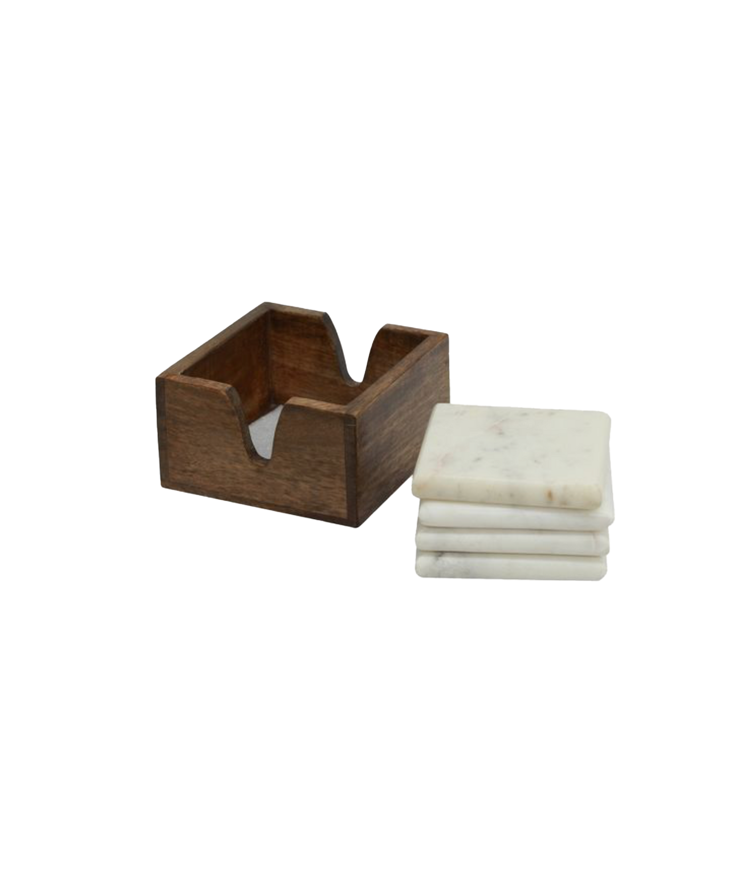 PORTO MARBLE COASTER SET WITH WOODEN HOLDER