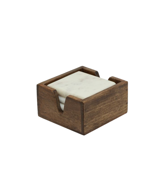 PORTO MARBLE COASTER SET WITH WOODEN HOLDER