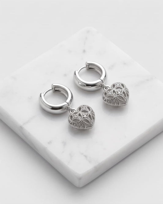 PUFFED WITH LOVE HUGGIE EARRINGS - SILVER