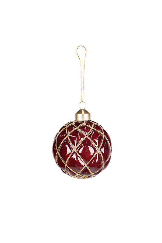 QUILTED GLASS BAUBLE - BURGUNDY