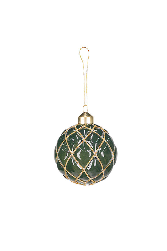 QUILTED GLASS BAUBLE - DARK GREEN