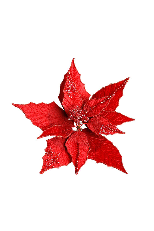 RED PEARL & GLITTER POINSETTIA CLIP