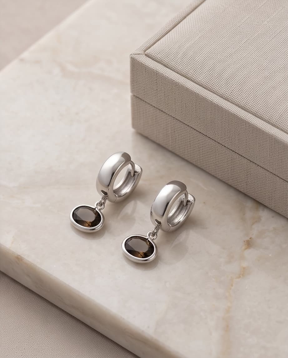 RIVERSTONE HUGGIE EARRINGS - COCOA