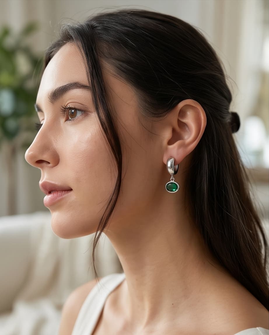 RIVERSTONE HUGGIE EARRINGS - EMERALD