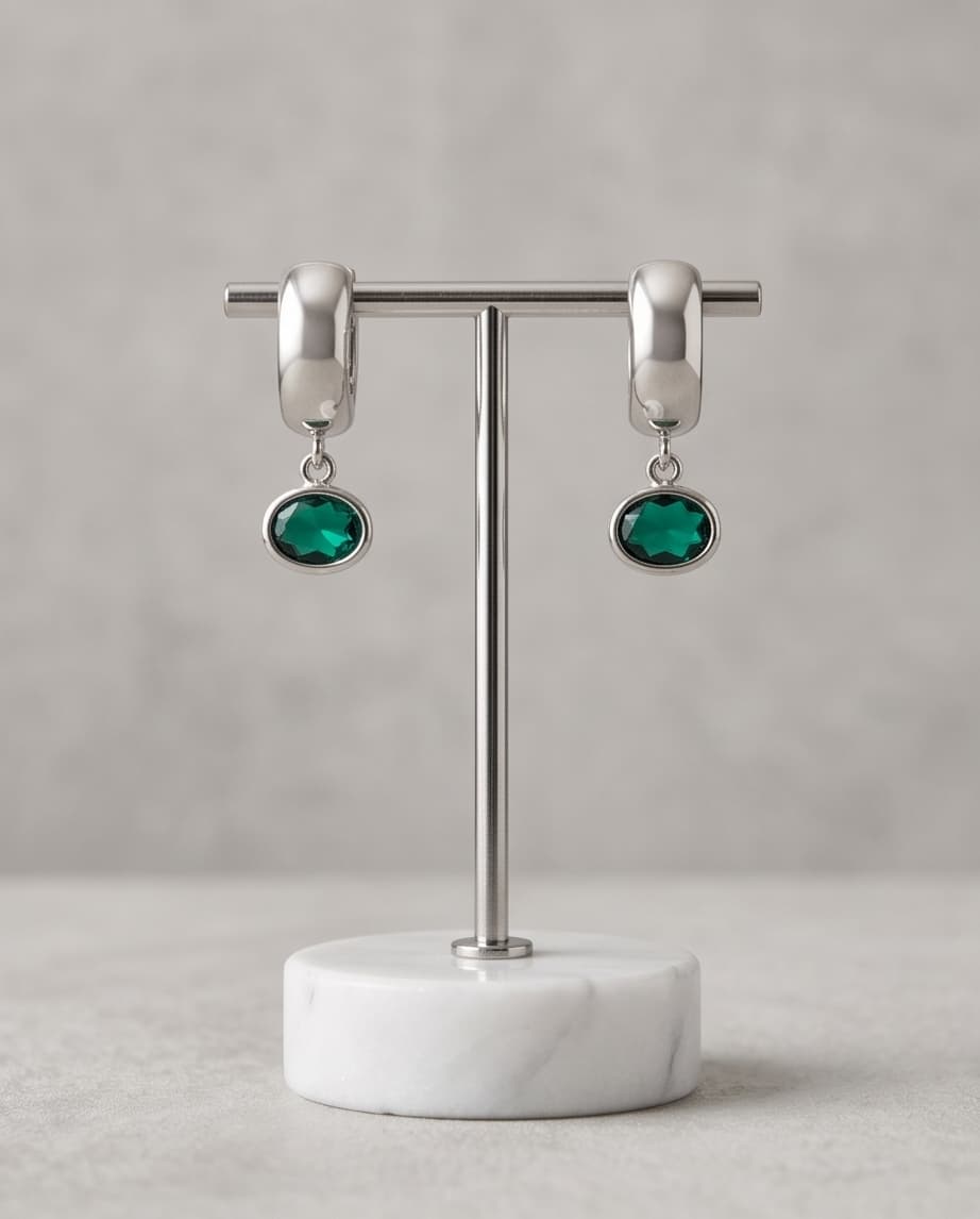 RIVERSTONE HUGGIE EARRINGS - EMERALD