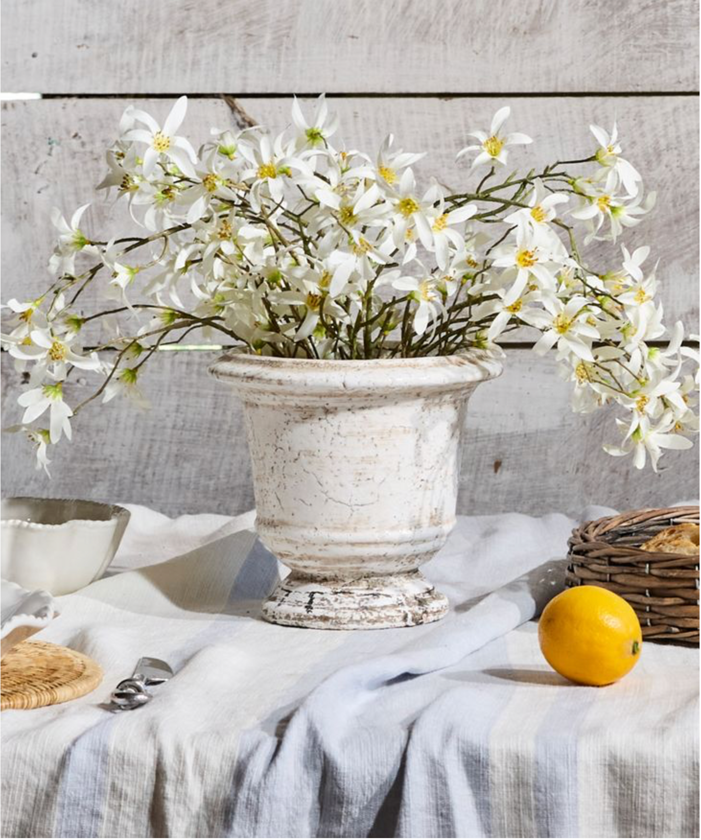 RUSTIC WHITE URN PLANTER - MEDIUM