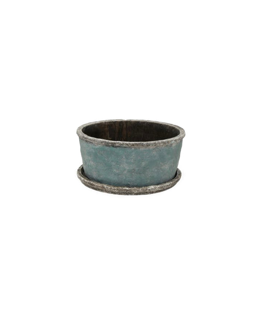 SEA BLUE WIDE PLANT POT & SAUCER - LARGE