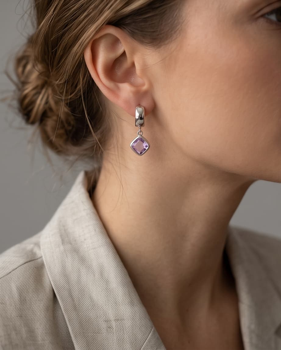 SERAPHINA HUGGIE EARRINGS - LIGHT AMETHYST / SILVER