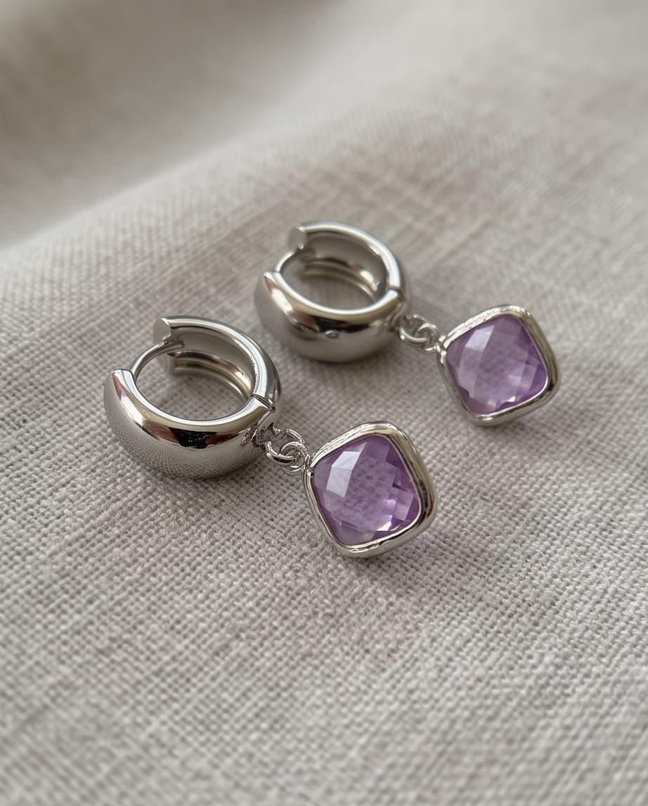 SERAPHINA HUGGIE EARRINGS - LIGHT AMETHYST / SILVER